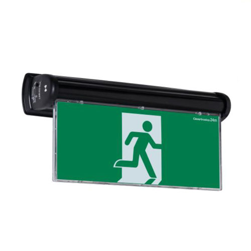 Swingblade Exit, Surface Mount, LP, Clevertest Plus, All Pictograms, Single or Double Sided, Black